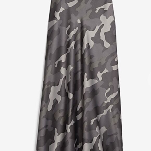 Express- Black & Grey Camo Satin Midi Skirt - Picture 3 of 7